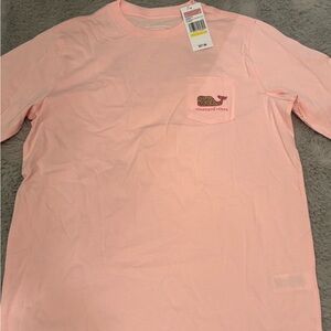 Vineyard Vines Girls' Light Pink Pocket Tee with Whale Logo